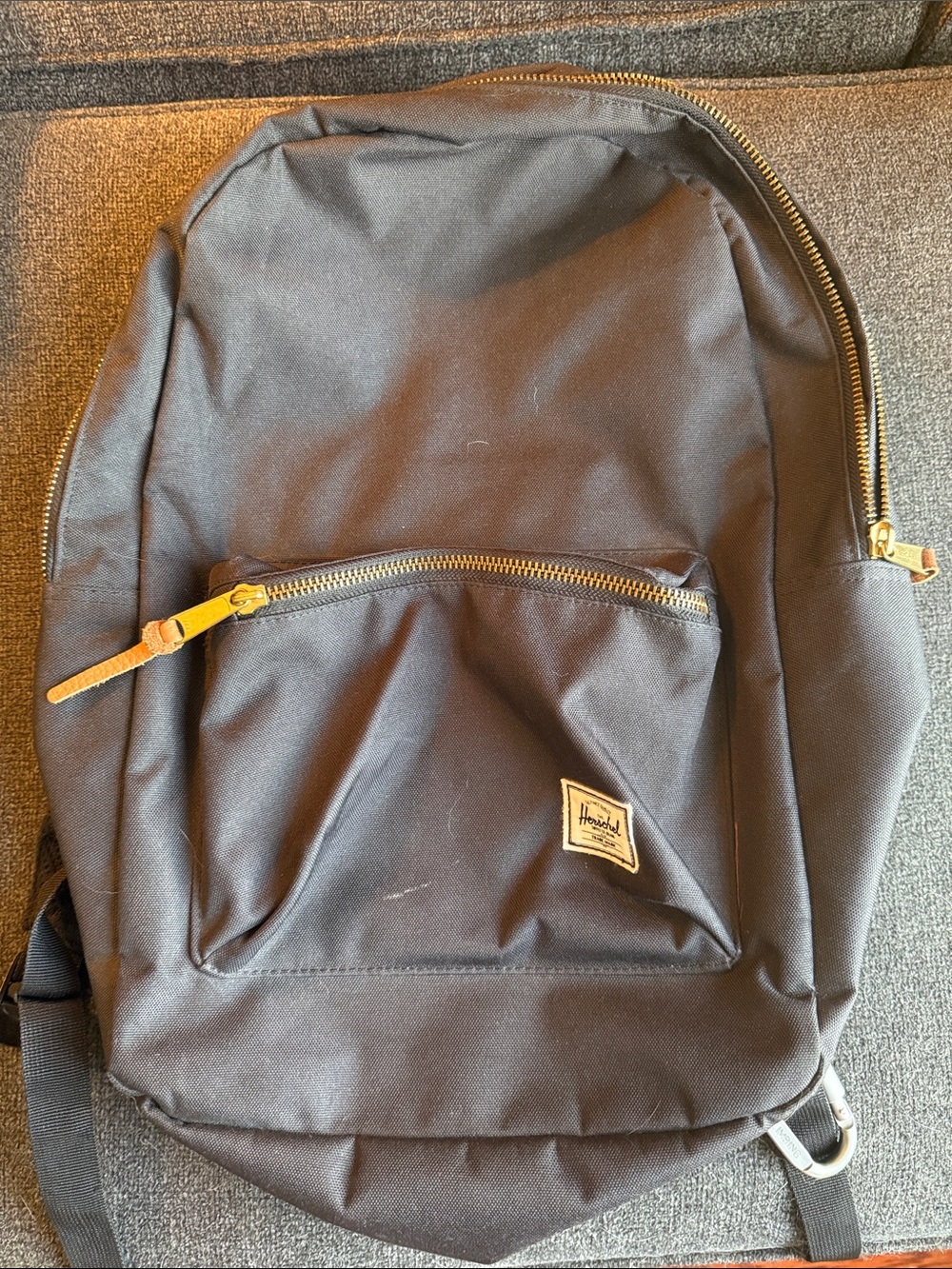 Herschel Supply Company Black Backpack with Gold Zippers and Tan Pulls